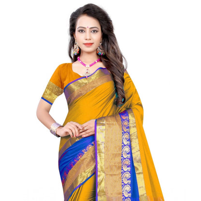 Generic Women's Jacquard Woven Saree With Unstitched Blouse 5.5Mtr (Yellow)