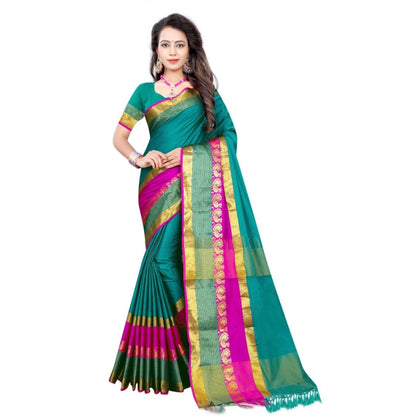 Generic Women's Jacquard Woven Saree With Unstitched Blouse 5.5Mtr (Dark Green)