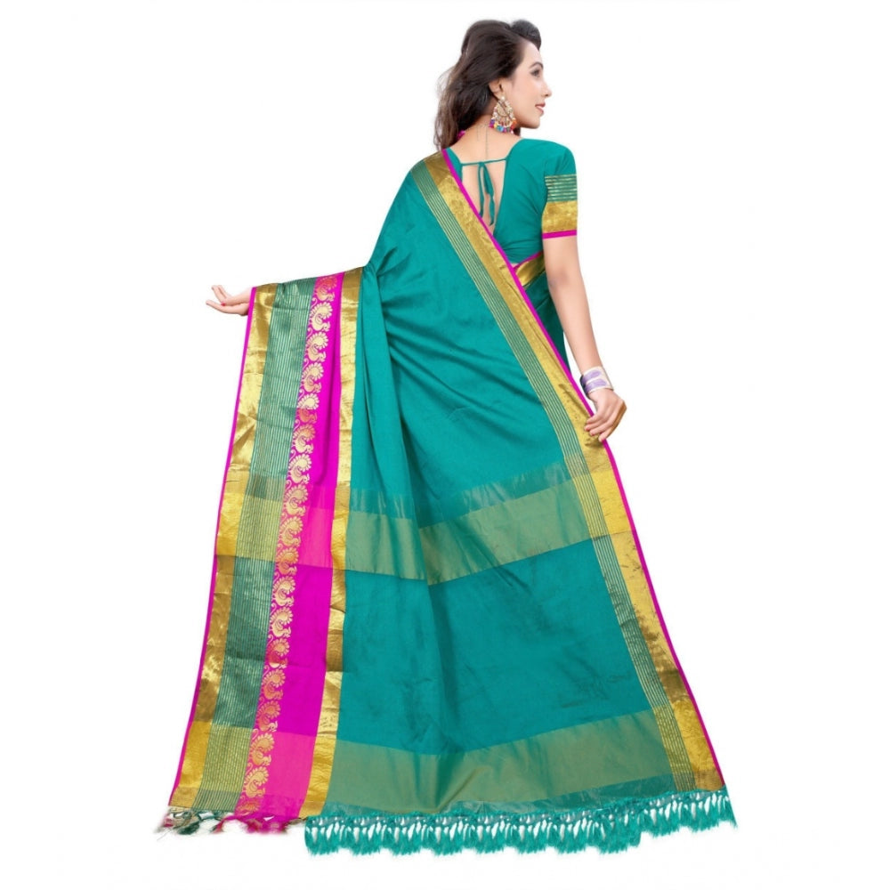 Generic Women's Jacquard Woven Saree With Unstitched Blouse 5.5Mtr (Dark Green)