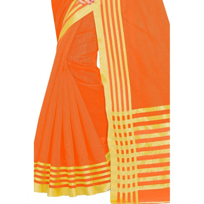 Generic Women's Jacquard Striped Saree With Unstitched Blouse 5.5Mtr (Orange)