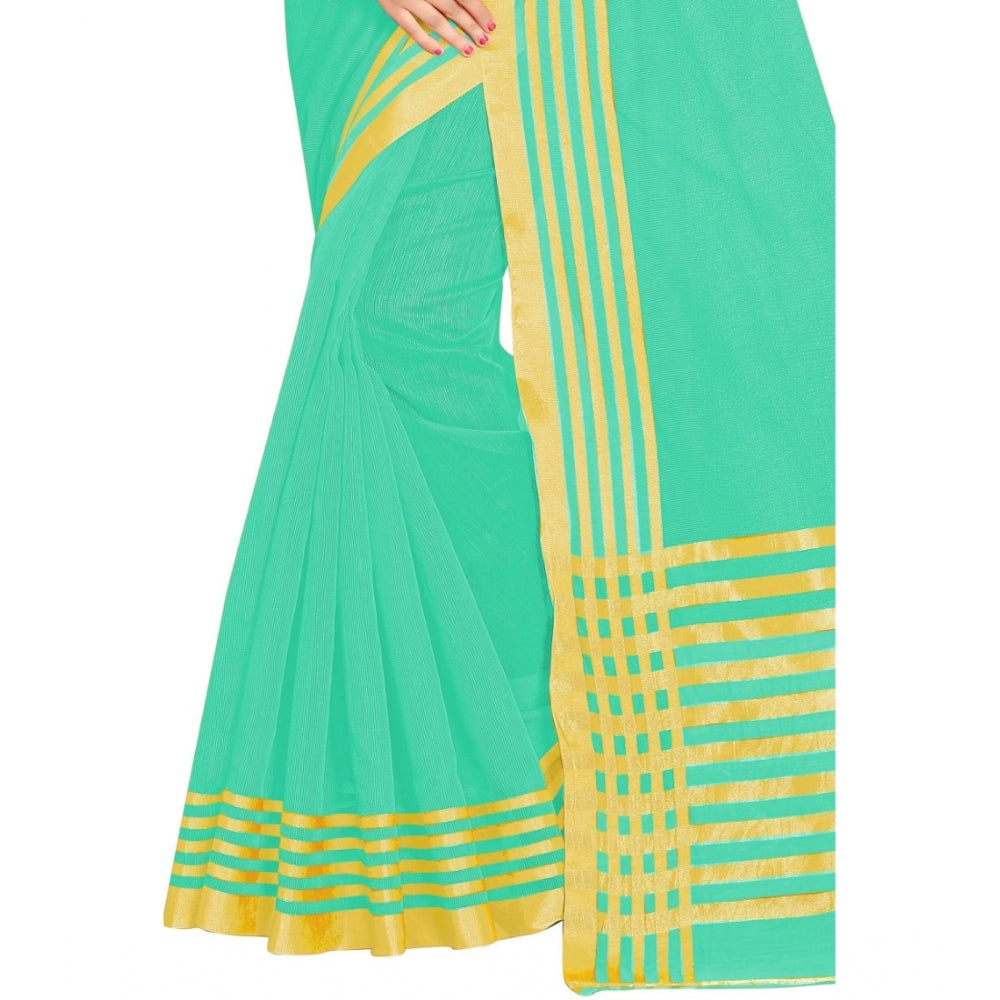 Generic Women's Jacquard Striped Saree With Unstitched Blouse 5.5Mtr (Green)