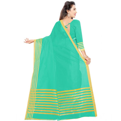 Generic Women's Jacquard Striped Saree With Unstitched Blouse 5.5Mtr (Green)