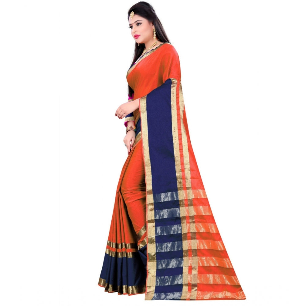 Generic Women's Jacquard Woven Saree With Unstitched Blouse 5.5Mtr (Orange)