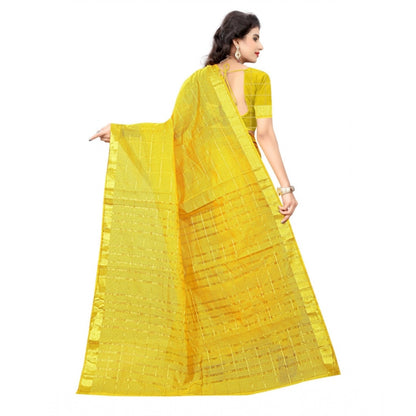 Generic Women's Jacquard Woven Saree With Unstitched Blouse 5.5Mtr (Yellow)