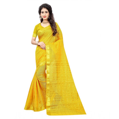 Generic Women's Jacquard Woven Saree With Unstitched Blouse 5.5Mtr (Yellow)