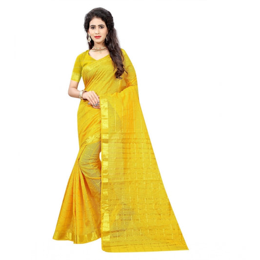 Generic Women's Jacquard Woven Saree With Unstitched Blouse 5.5Mtr (Yellow)