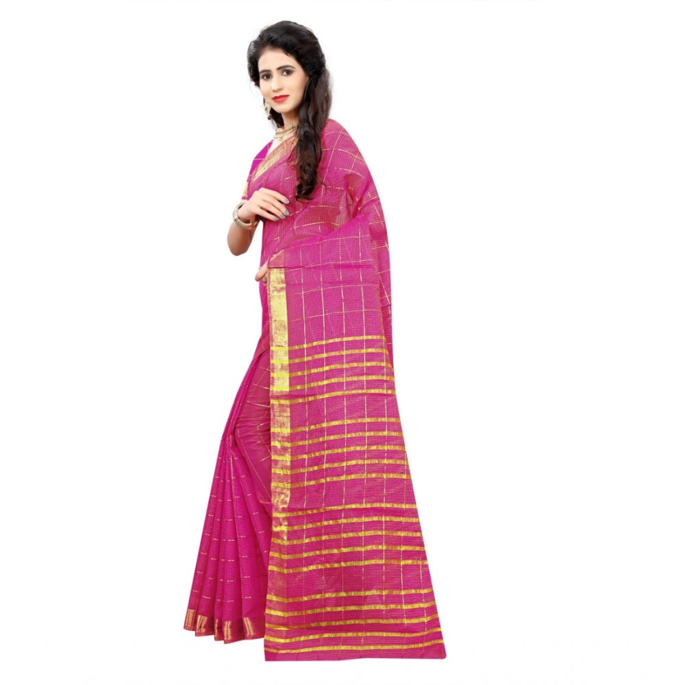 Generic Women's Jacquard Woven Saree With Unstitched Blouse 5.5Mtr (Pink)