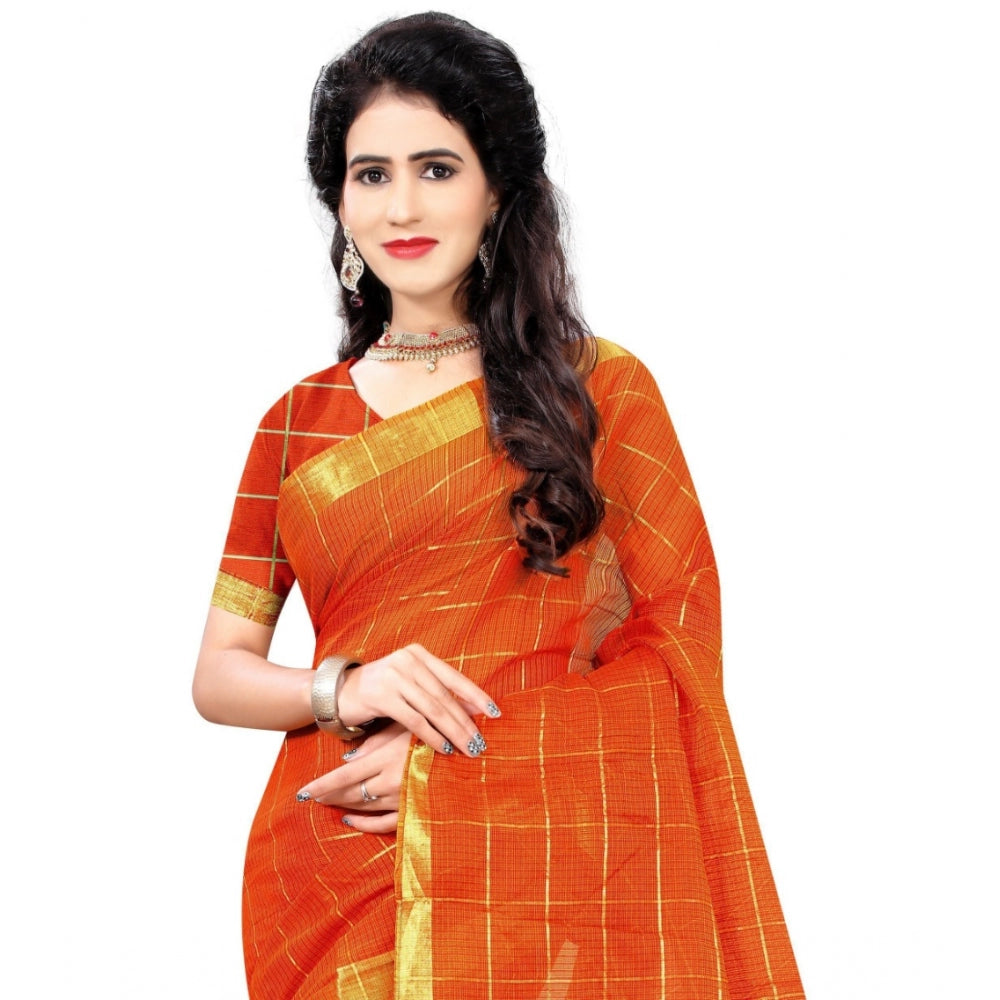 Generic Women's Jacquard Woven Saree With Unstitched Blouse 5.5Mtr (Orange)