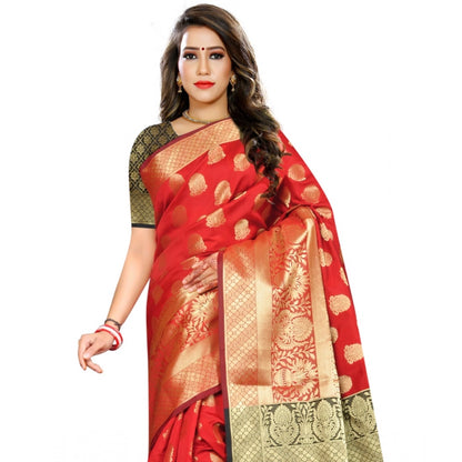 Generic Women's Jacquard Woven Saree With Unstitched Blouse 5.5Mtr (Red)