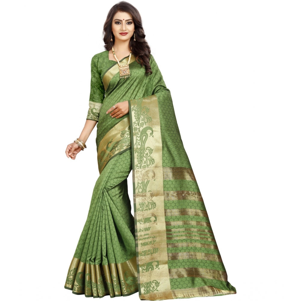 Generic Women's Jacquard Woven Saree With Unstitched Blouse 5.5Mtr (Green)