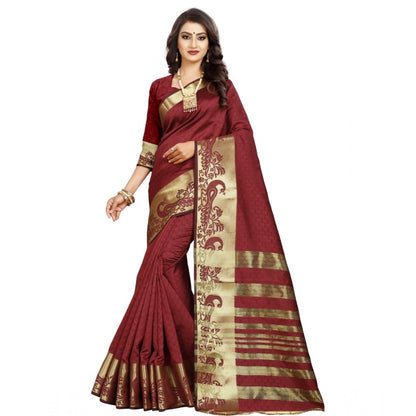 Generic Women's Jacquard Woven Saree With Unstitched Blouse 5.5Mtr (Maroon)