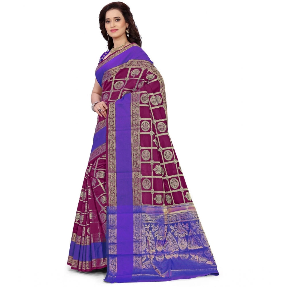 Generic Women's Jacquard Woven Saree With Unstitched Blouse 5.5Mtr (Purple)