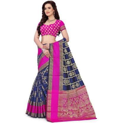 Generic Women's Jacquard Woven Saree With Unstitched Blouse 5.5Mtr (Blue)