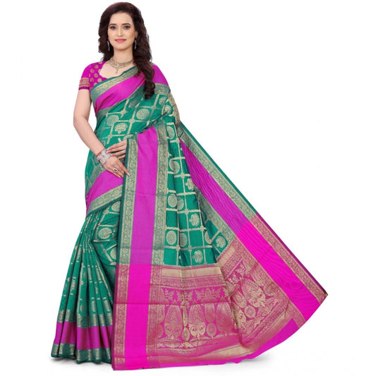 Generic Women's Jacquard Woven Saree With Unstitched Blouse 5.5Mtr (Light Green)