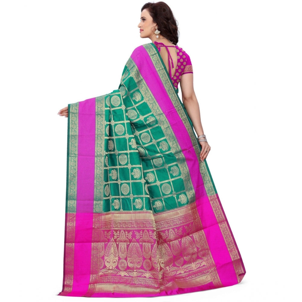 Generic Women's Jacquard Woven Saree With Unstitched Blouse 5.5Mtr (Light Green)