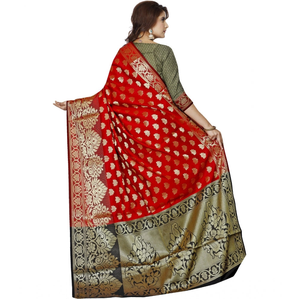 Generic Women's Jacquard Woven Saree With Unstitched Blouse 5.5Mtr (Red)