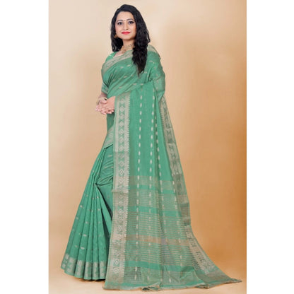 Generic Women's Silk Blend Woven Saree With Unstitched Blouse 5.5Mtr (Dark Green)