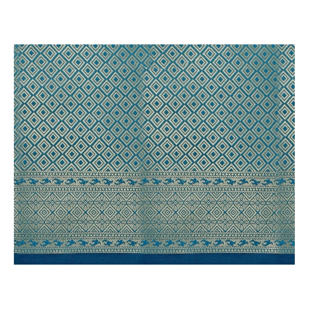 Generic Women's Jacquard Woven Saree With Unstitched Blouse 5.5Mtr (Blue)