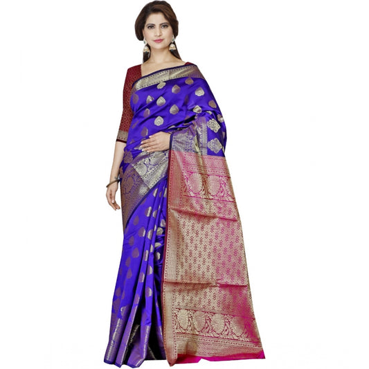 Generic Women's Jacquard Woven Saree With Unstitched Blouse 5.5Mtr (Dark Blue)