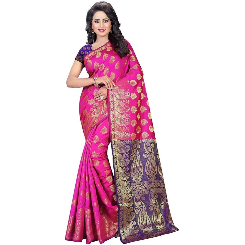 Generic Women's Jacquard Woven Saree With Unstitched Blouse 5.5Mtr (Pink)