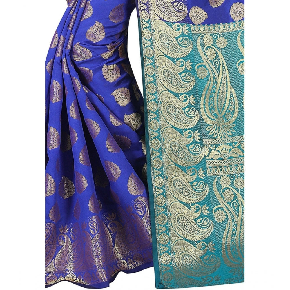 Generic Women's Jacquard Woven Saree With Unstitched Blouse 5.5Mtr (Blue)