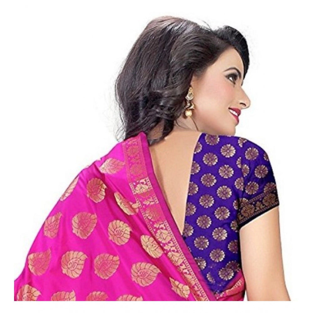 Generic Women's Jacquard Woven Saree With Unstitched Blouse 5.5Mtr (Pink)