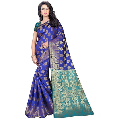 Generic Women's Jacquard Woven Saree With Unstitched Blouse 5.5Mtr (Blue)