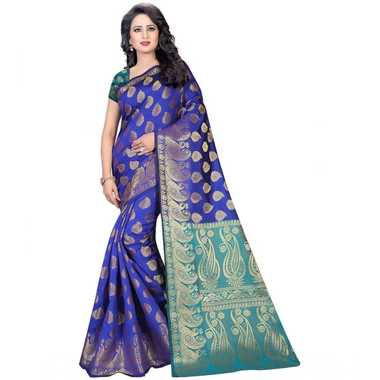 Generic Women's Jacquard Woven Saree With Unstitched Blouse 5.5Mtr (Blue)