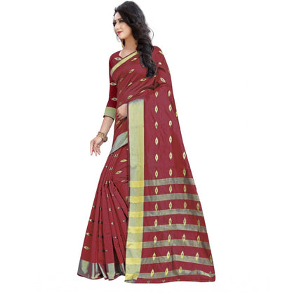 Generic Women's Silk Blend Woven Saree With Unstitched Blouse 5.5Mtr (Red)