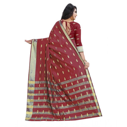 Generic Women's Silk Blend Woven Saree With Unstitched Blouse 5.5Mtr (Red)