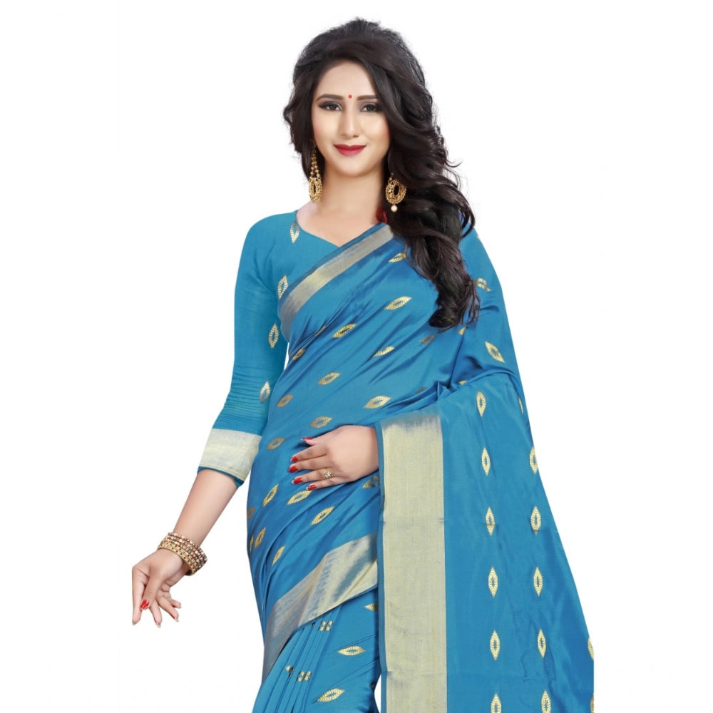 Generic Women's Silk Blend Woven Saree With Unstitched Blouse 5.5Mtr (Light Green)