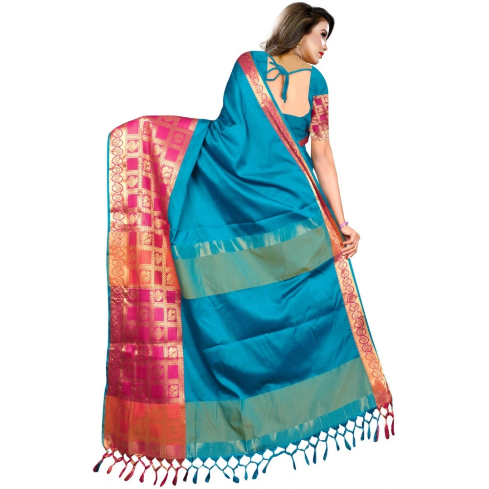 Generic Women's Jacquard Woven Saree With Unstitched Blouse 5.5Mtr (Multicolor)