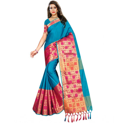 Generic Women's Jacquard Woven Saree With Unstitched Blouse 5.5Mtr (Multicolor)