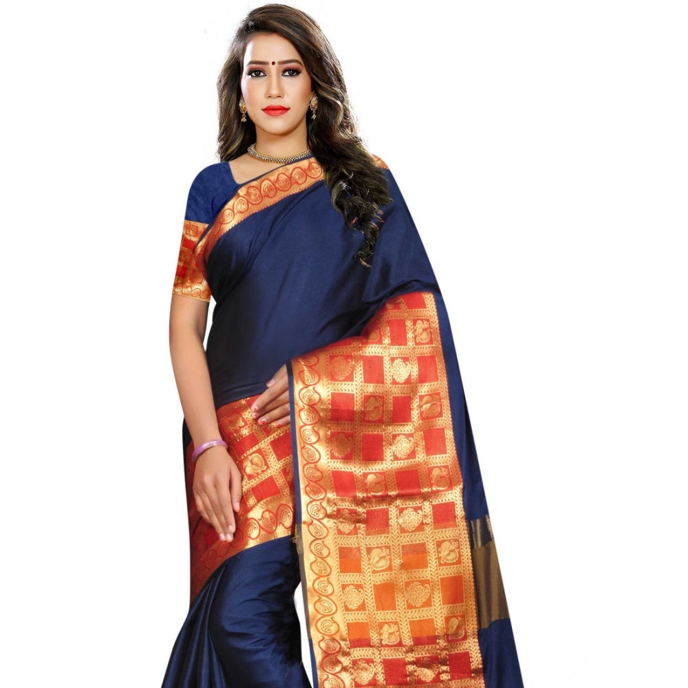 Generic Women's Jacquard Woven Saree With Unstitched Blouse 5.5Mtr (Blue)