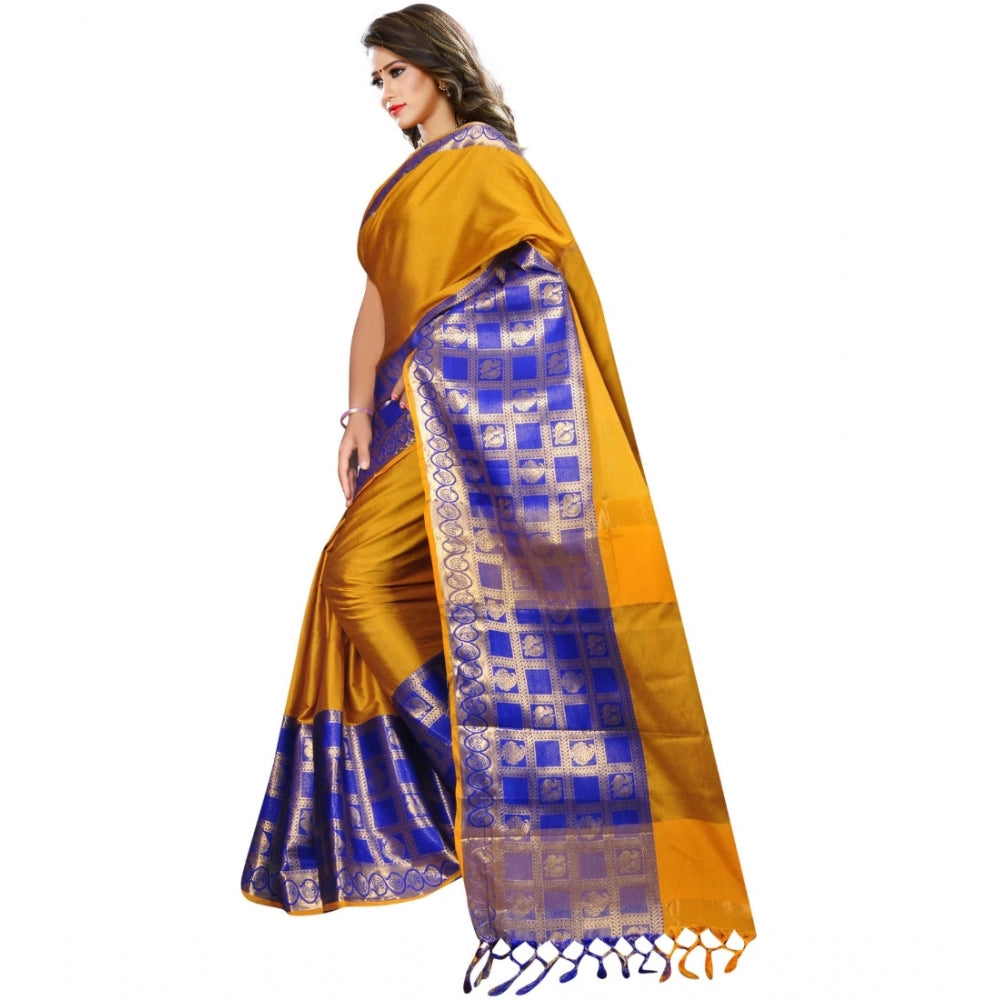 Generic Women's Jacquard Woven Saree With Unstitched Blouse 5.5Mtr (Mustard)