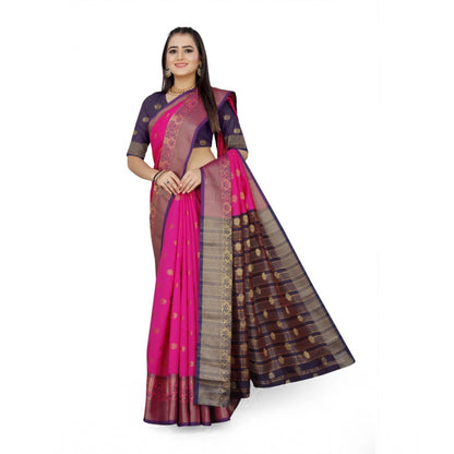 Generic Women's Jacquard Woven Saree With Unstitched Blouse 5.5Mtr (Pink)