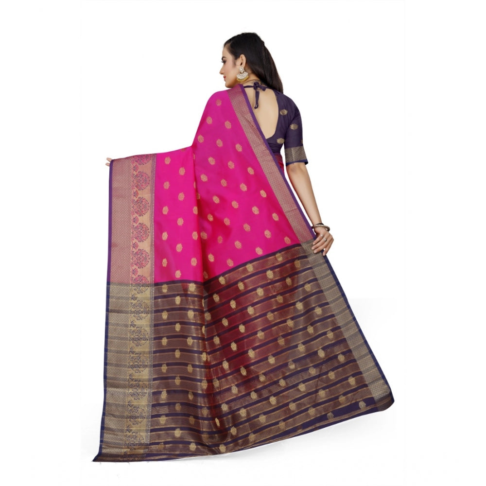 Generic Women's Jacquard Woven Saree With Unstitched Blouse 5.5Mtr (Pink)