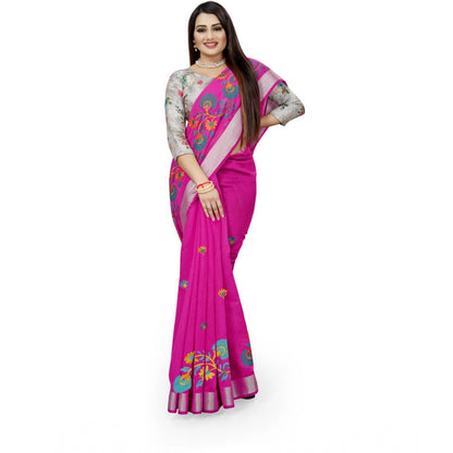 Generic Women's Cotton Silk Embroidered Saree With Unstitched Blouse 5.5Mtr (Pink)