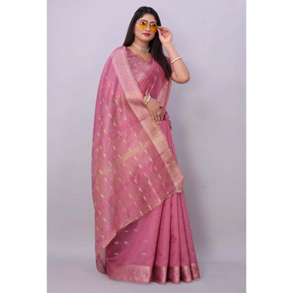 Generic Women's Silk Blend Woven Saree With Unstitched Blouse 5.5Mtr (Pink)