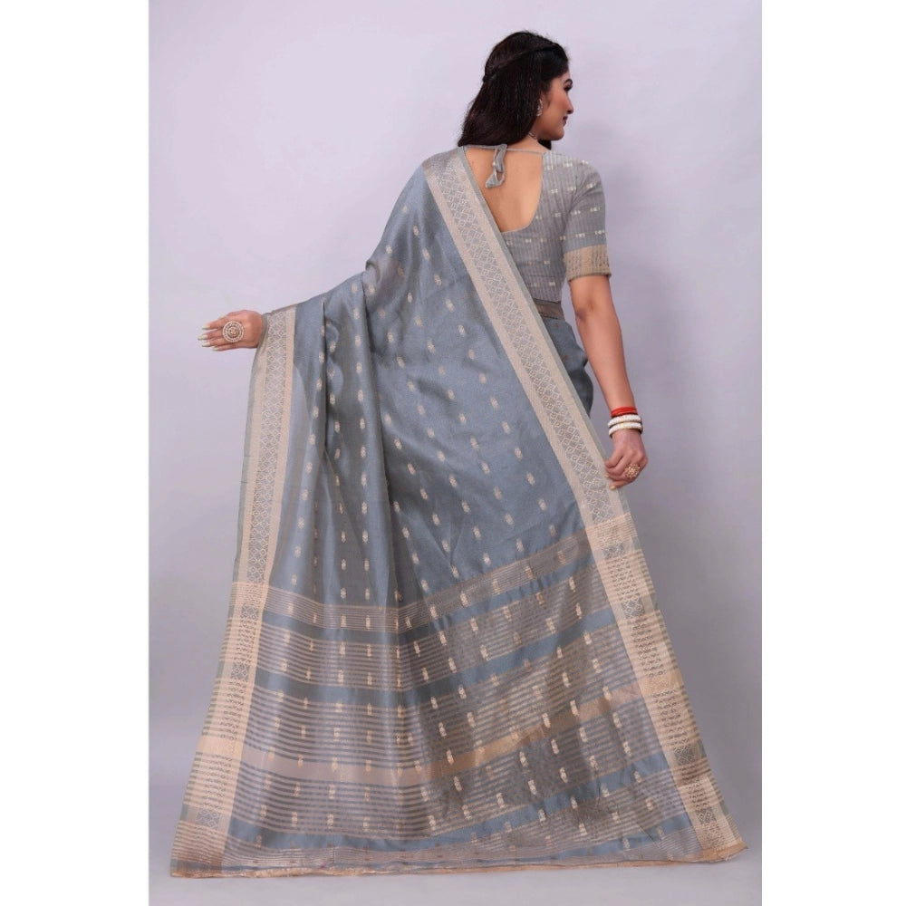 Generic Women's Silk Blend Woven Saree With Unstitched Blouse 5.5Mtr (Grey)