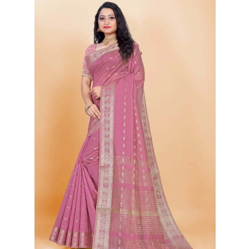 Generic Women's Silk Blend Woven Saree With Unstitched Blouse 5.5Mtr (Pink)