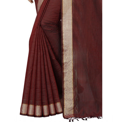 Generic Women's Cotton Blend Solid/Plain Saree With Unstitched Blouse 5.5Mtr (Maroon)