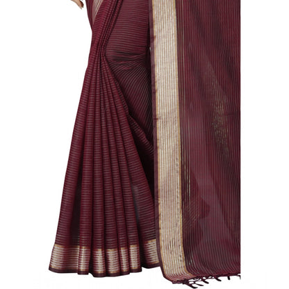 Generic Women's Cotton Blend Solid/Plain Saree With Unstitched Blouse 5.5Mtr (Brown)