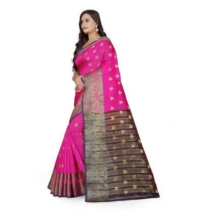 Generic Women's Jacquard Woven Saree With Unstitched Blouse 5.5Mtr (Pink)