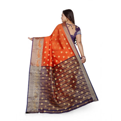 Generic Women's Jacquard Woven Saree With Unstitched Blouse 5.5Mtr (Orange)