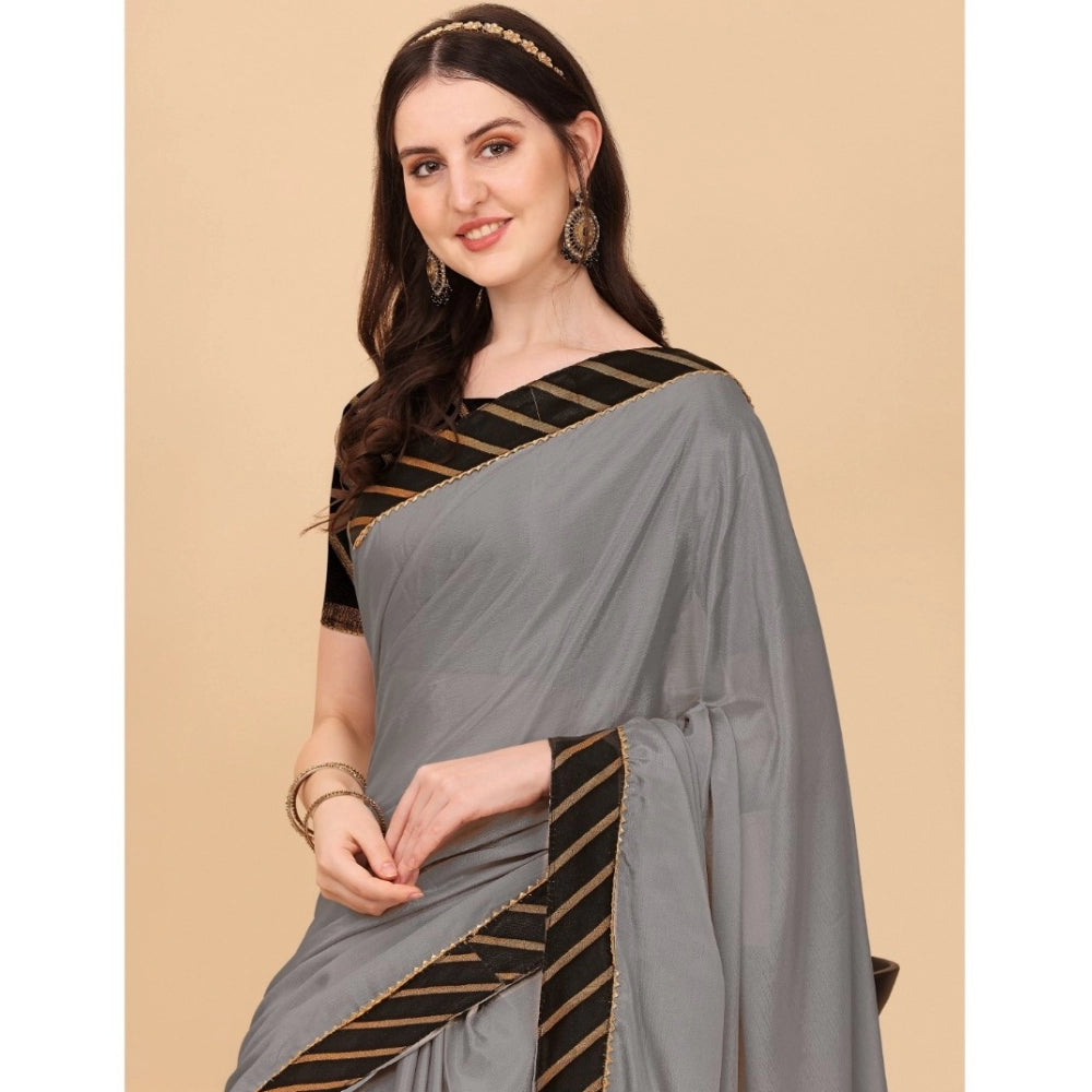 Generic Women's Chiffon Self Design Saree With Unstitched Blouse 5.5Mtr (Silver)