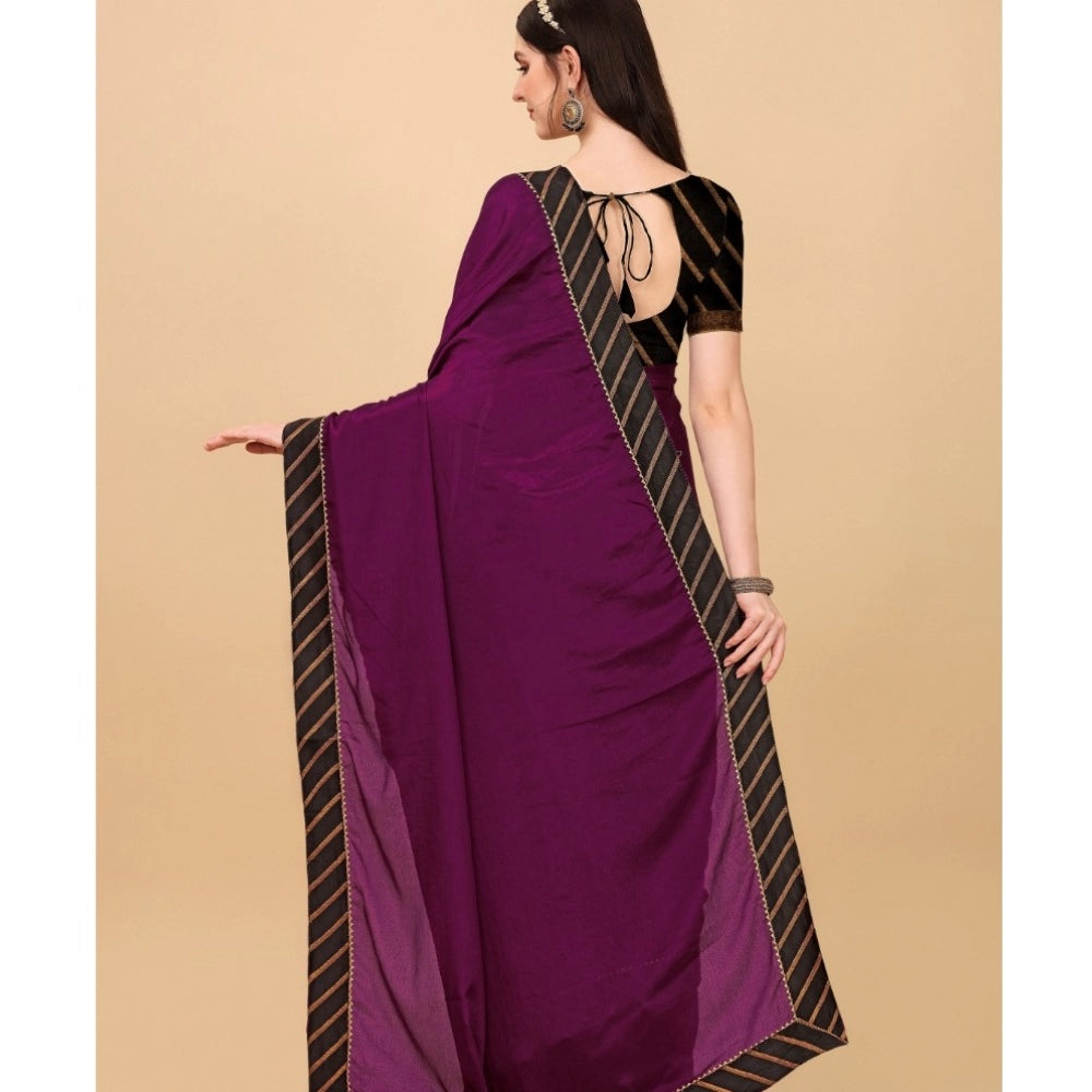 Generic Women's Chiffon Self Design Saree With Unstitched Blouse 5.5Mtr (Purple)