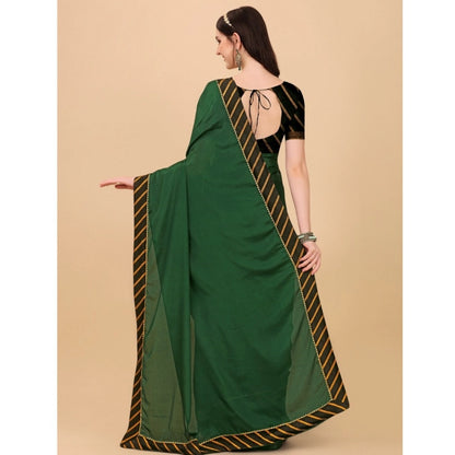 Generic Women's Chiffon Self Design Saree With Unstitched Blouse 5.5Mtr (Green)