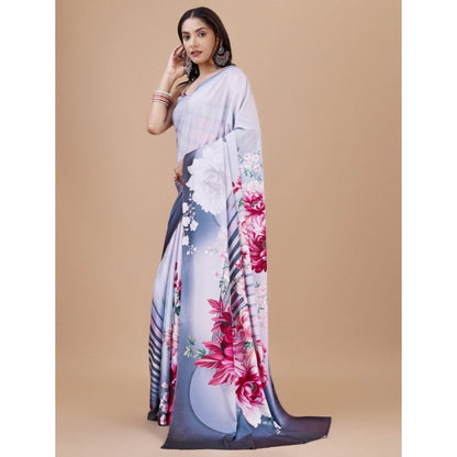 Generic Women's Crepe Digital Print Saree With Unstitched Blouse 5.5Mtr (Grey)