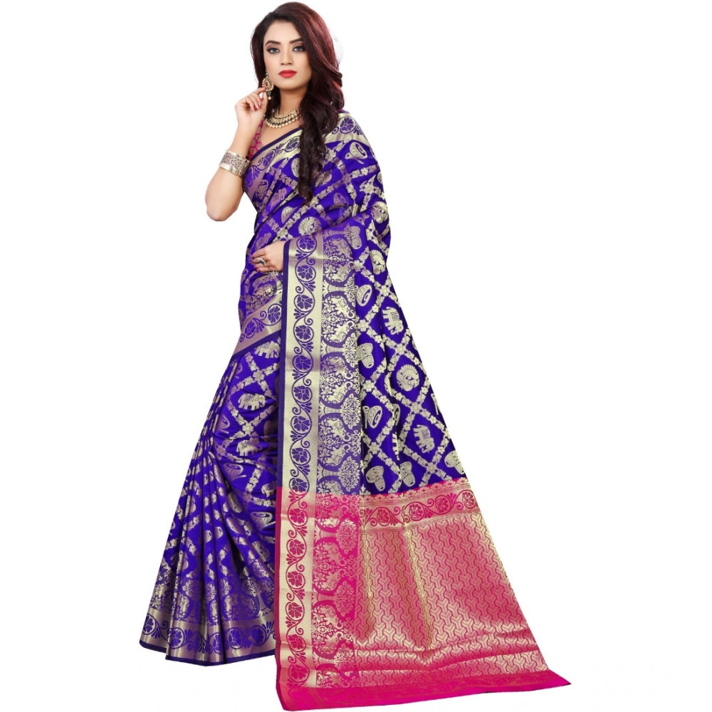 Generic Women's Jacquard Woven Saree With Unstitched Blouse 5.5Mtr (Blue)